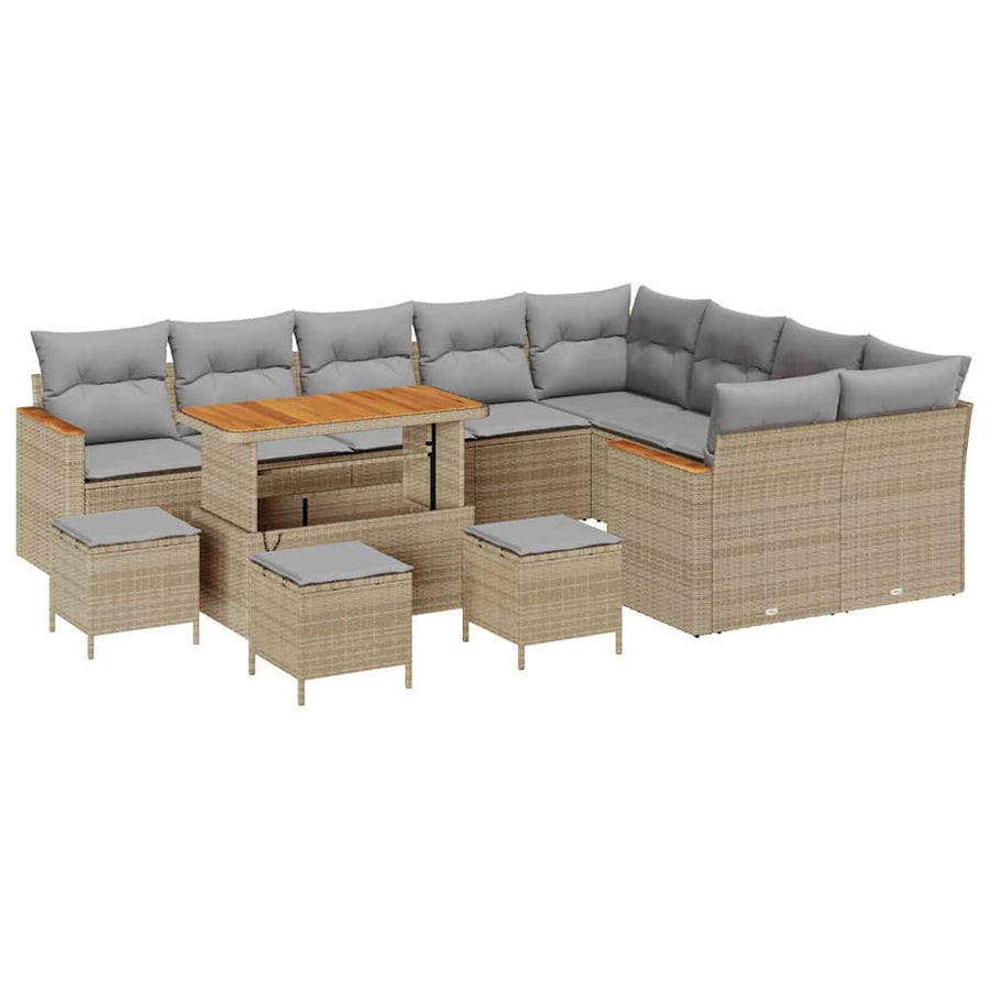 Tuin Sofa Set met kussen met opslag 13 pcs Beige Poly Rattan