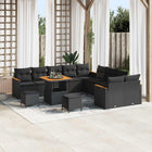 Garden bench set with cushion 13 pcs Black poly rattan
