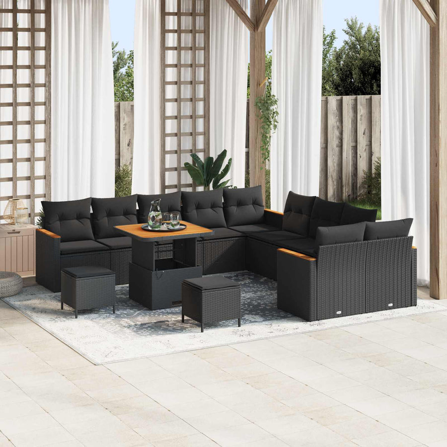 Tuinbankenset met kussen 13 pcs Zwart poly rattan