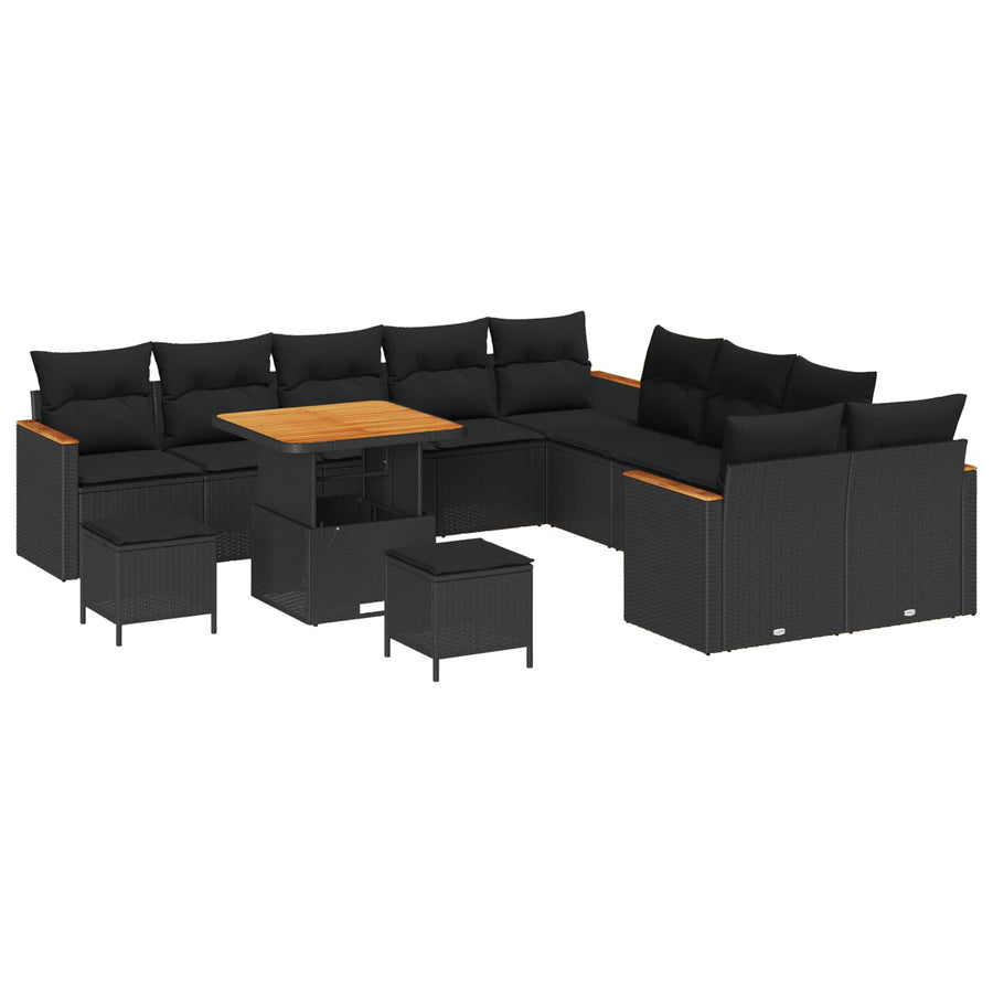 Tuinbankenset met kussen 13 pcs Zwart poly rattan