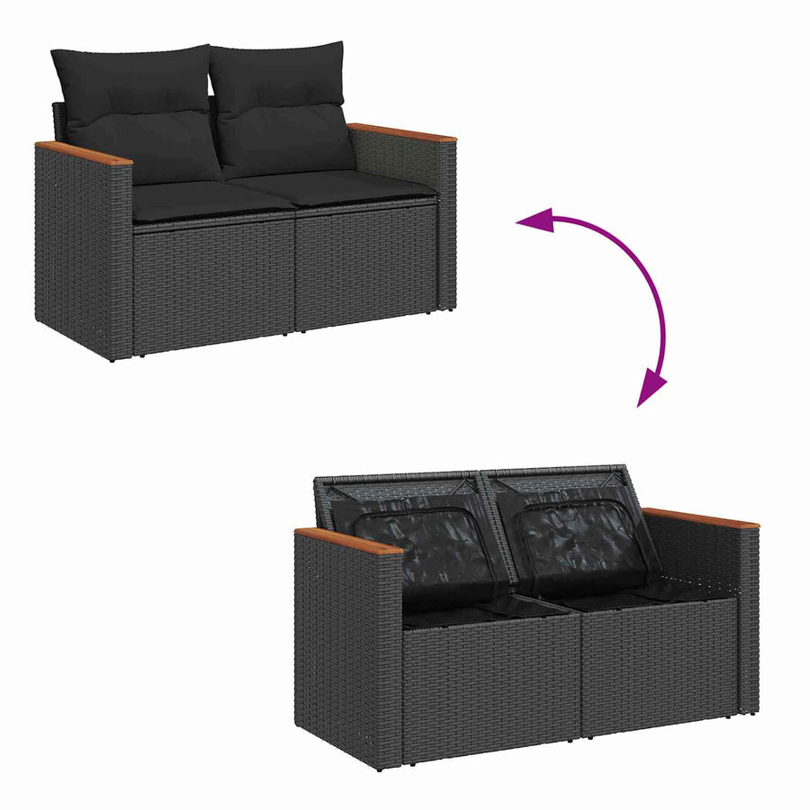 Tuinbankenset met kussen 13 pcs Zwart poly rattan