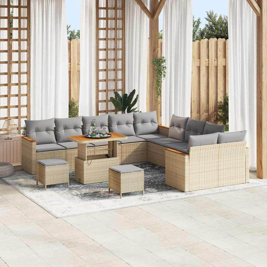 Tuinbankenset met kussen 13 pcs Beige poly rattan