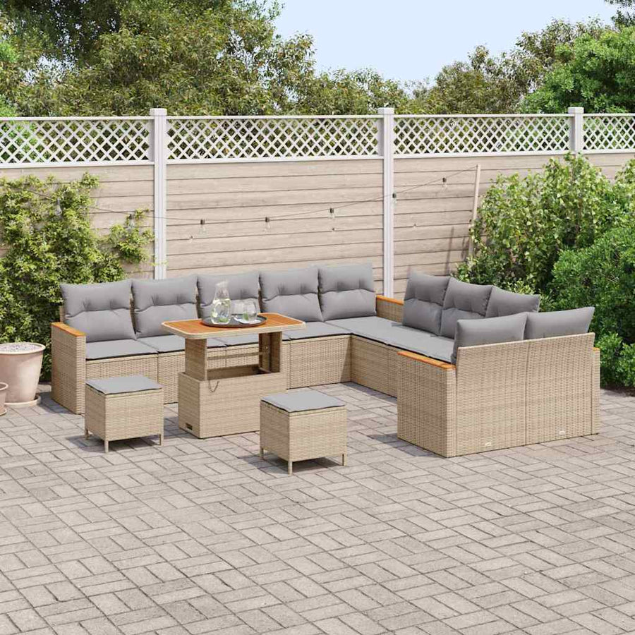 Tuinbankenset met kussen 13 pcs Beige poly rattan