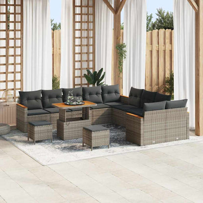 Tuinbankenset met kussen 13 pcs Grijs poly rattan