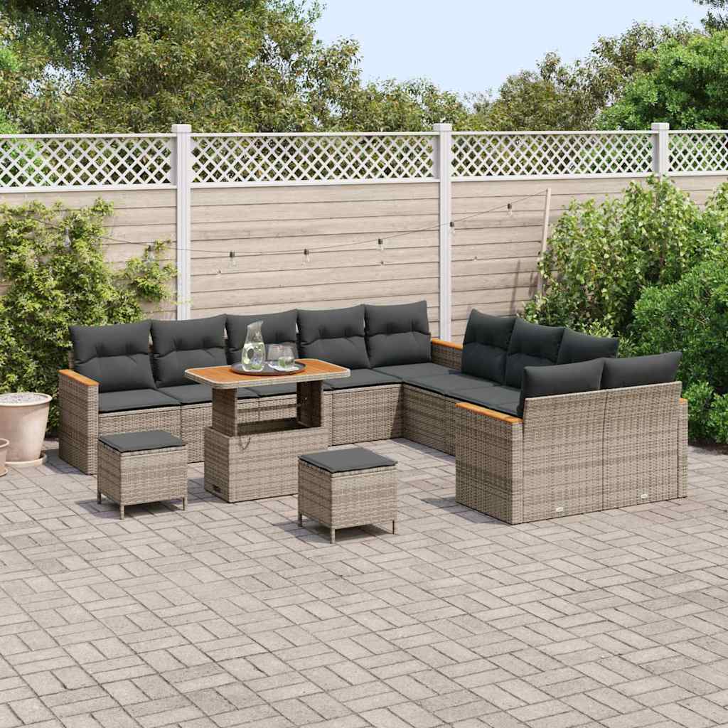 Tuinbankenset met kussen 13 pcs Grijs poly rattan
