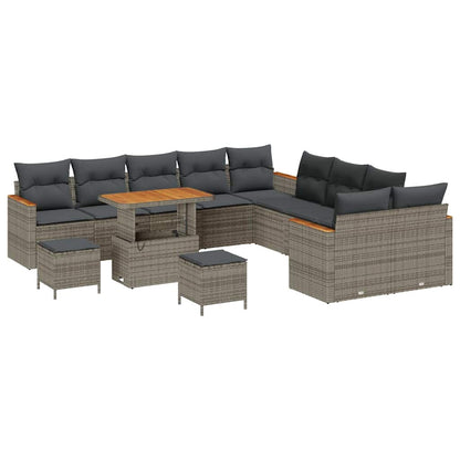 Tuinbankenset met kussen 13 pcs Grijs poly rattan