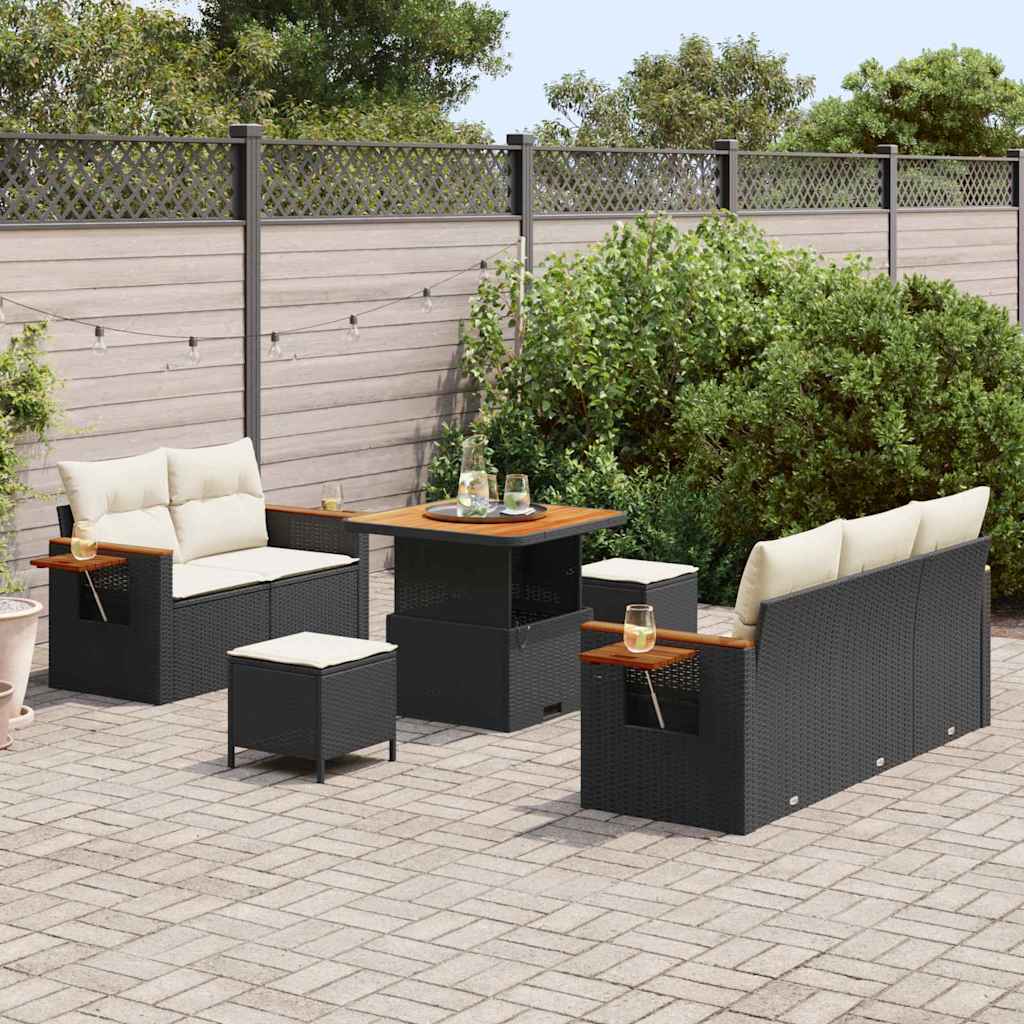 Tuinbankenset met kussen 10 pcs Zwart en Crème poly rattan
