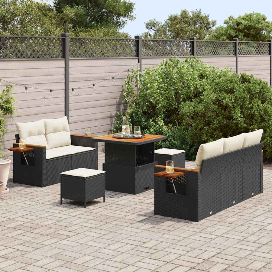 Tuinbankenset met kussen 10 pcs Zwart en Crème poly rattan