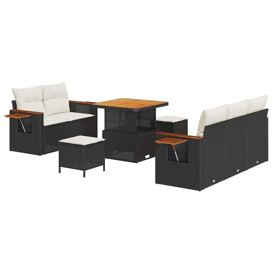 Tuinbankenset met kussen 10 pcs Zwart en Crème poly rattan