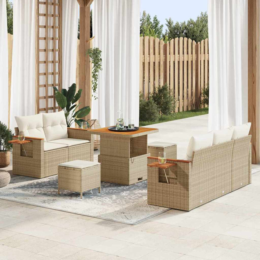 Tuinbankenset met kussen 10 pcs Beige en Crème poly rattan