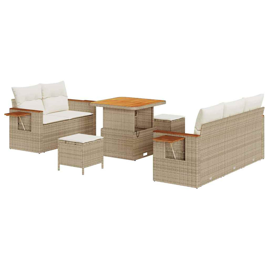 Tuinbankenset met kussen 10 pcs Beige en Crème poly rattan