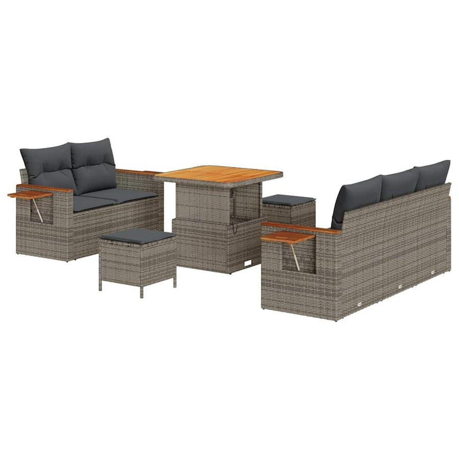 Tuinbankenset met kussen 10 pcs Grijs poly rattan