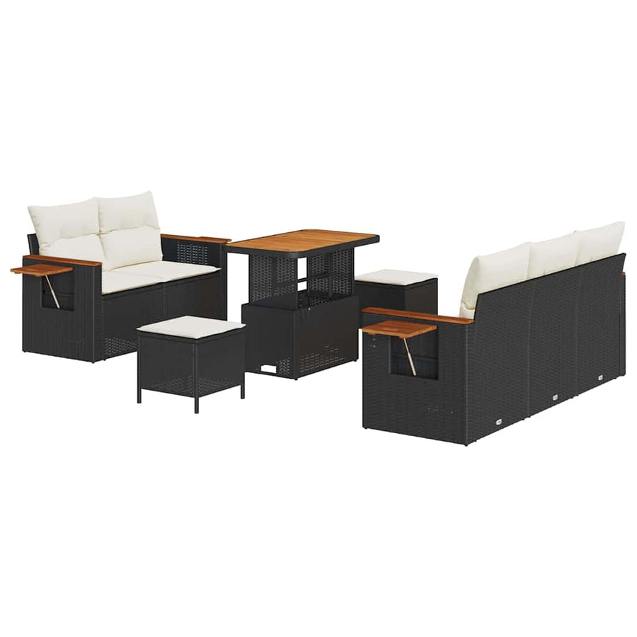 Tuinbankenset met kussen 10 pcs Zwart en Crème poly rattan