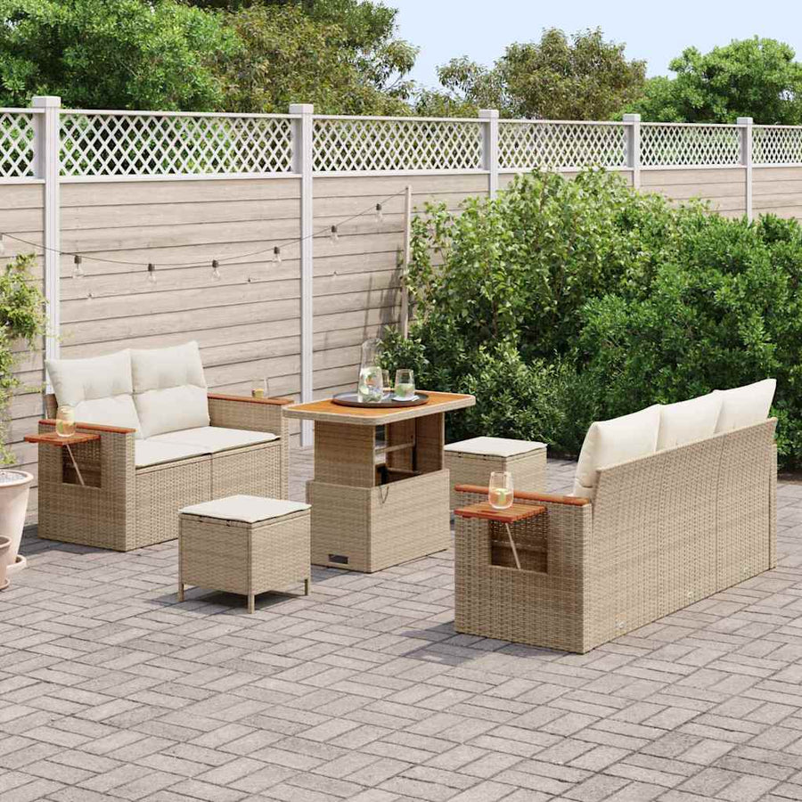Tuinbankenset met kussen 10 pcs Beige en Crème poly rattan