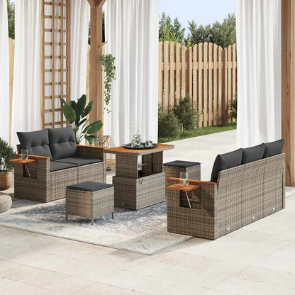 Tuinbankenset met kussen 10 pcs Grijs poly rattan
