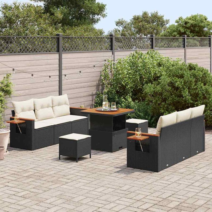 Tuinbankenset met kussen 11 pcs Zwart en Crème poly rattan