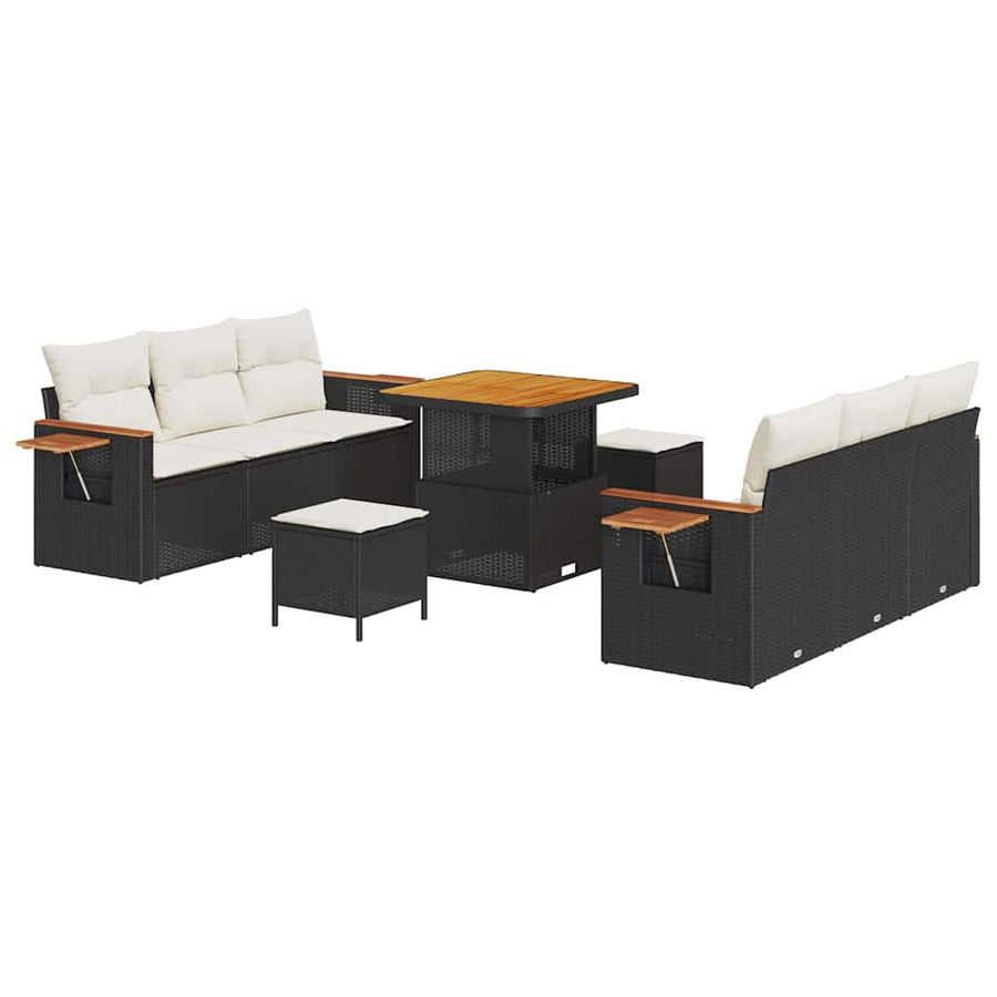 Tuinbankenset met kussen 11 pcs Zwart en Crème poly rattan