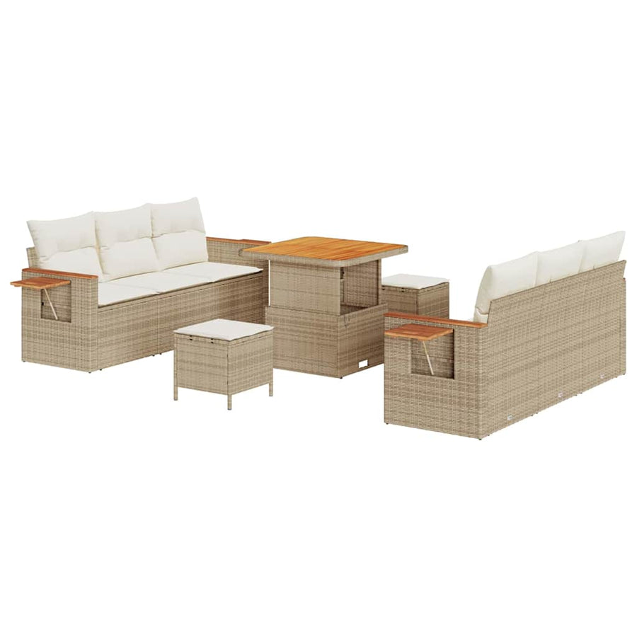 Tuinbankenset met kussen 11 pcs Beige en Crème poly rattan