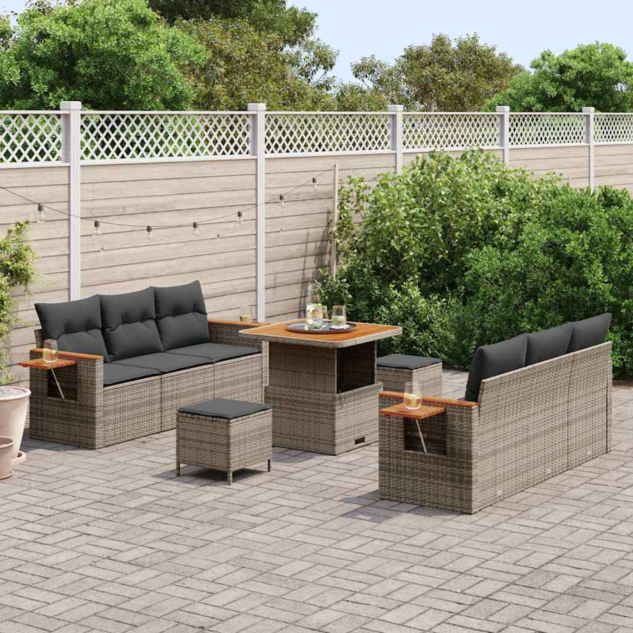 Tuinbankenset met kussen 11 pcs Grijs poly rattan