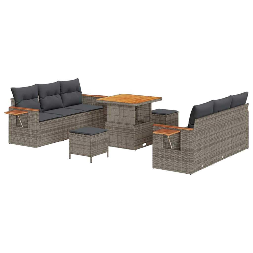 Tuinbankenset met kussen 11 pcs Grijs poly rattan