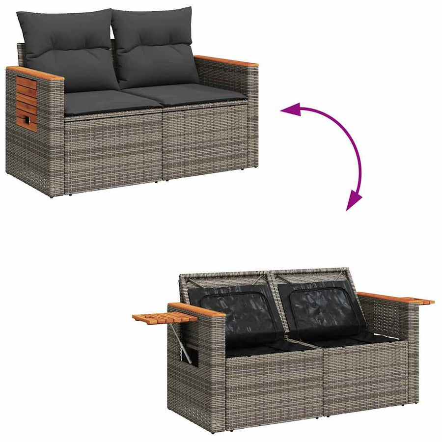 Tuinbankenset met kussen 11 pcs Grijs poly rattan