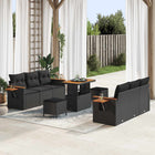Garden bench set with cushion 11 pcs Black poly rattan