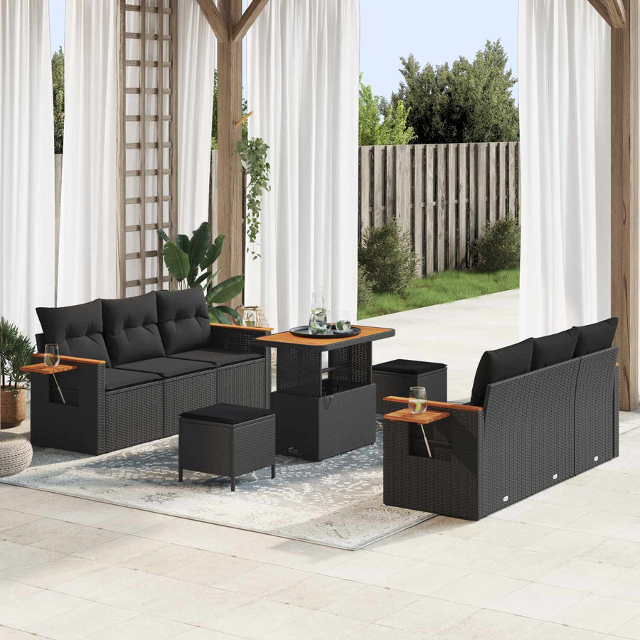 Tuinbankenset met kussen 11 pcs Zwart poly rattan