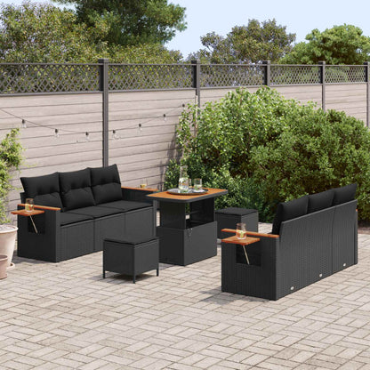 Tuinbankenset met kussen 11 pcs Zwart poly rattan