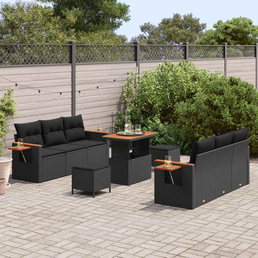 Tuinbankenset met kussen 11 pcs Zwart poly rattan