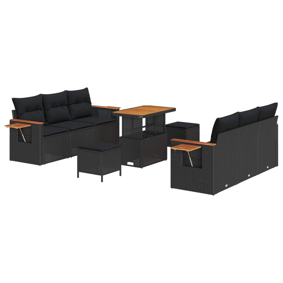 Tuinbankenset met kussen 11 pcs Zwart poly rattan