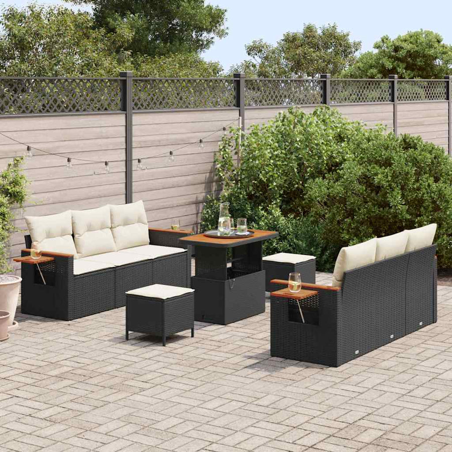 Tuinbankenset met kussen 11 pcs Zwart en Crème poly rattan