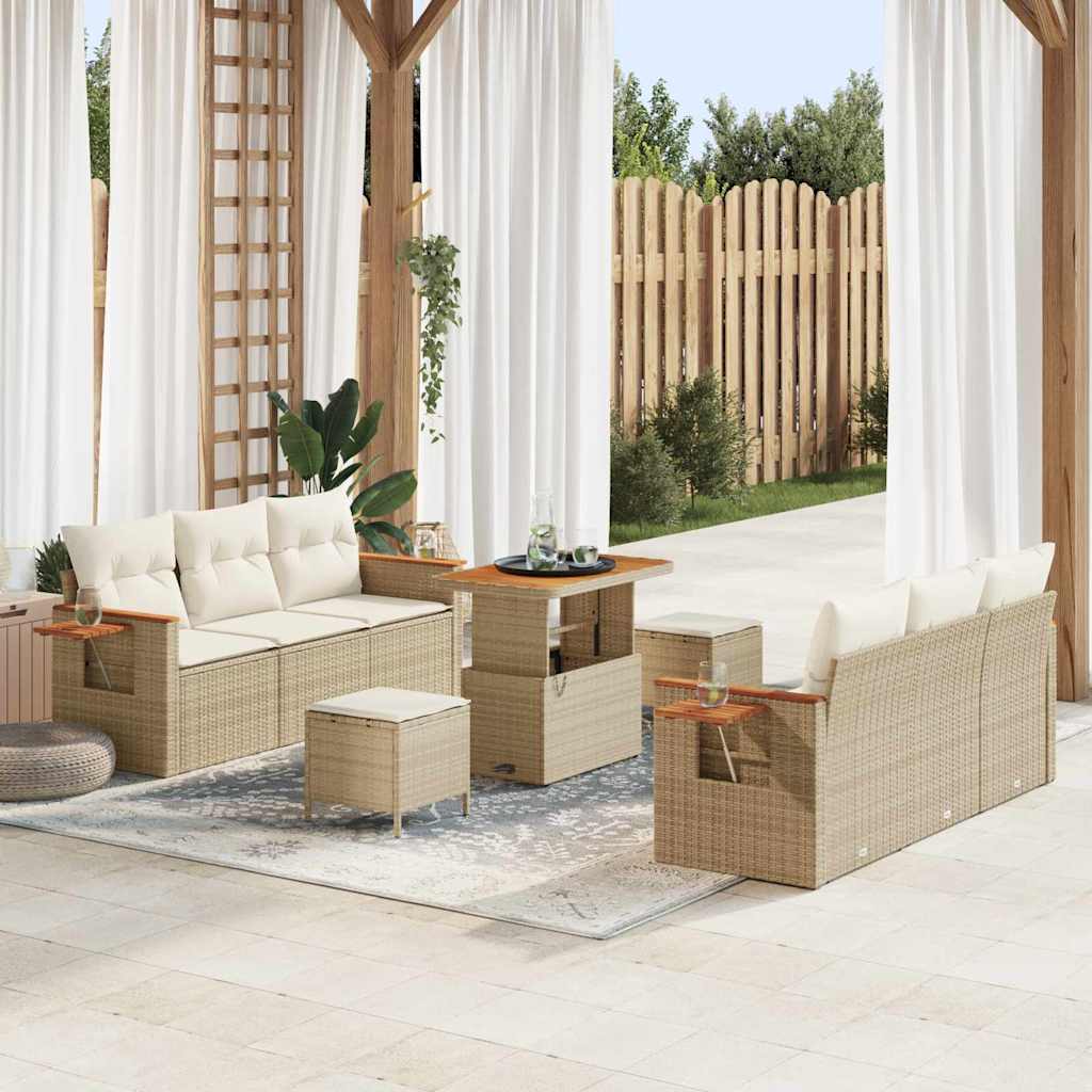 Tuinbankenset met kussen 11 pcs Beige en Crème poly rattan