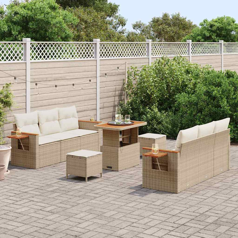 Tuinbankenset met kussen 11 pcs Beige en Crème poly rattan