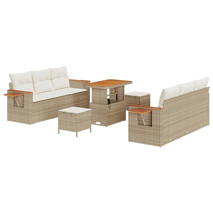 Tuinbankenset met kussen 11 pcs Beige en Crème poly rattan