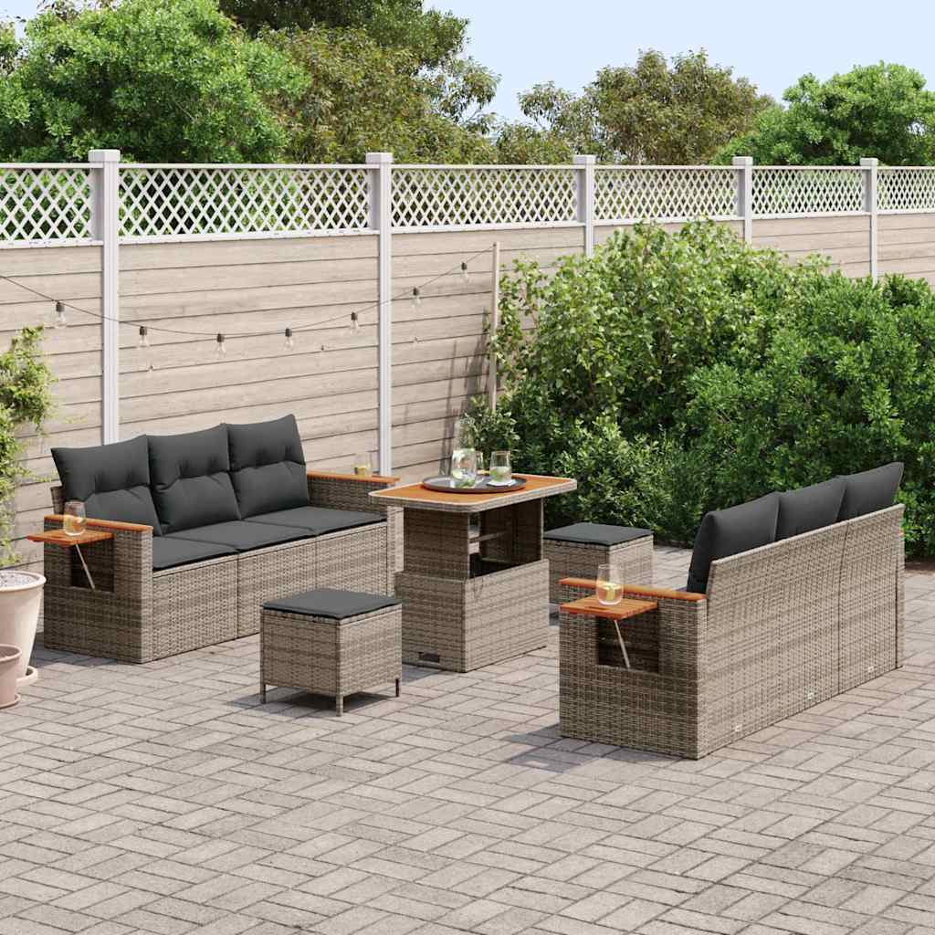Tuinbankenset met kussen 11 pcs Grijs poly rattan