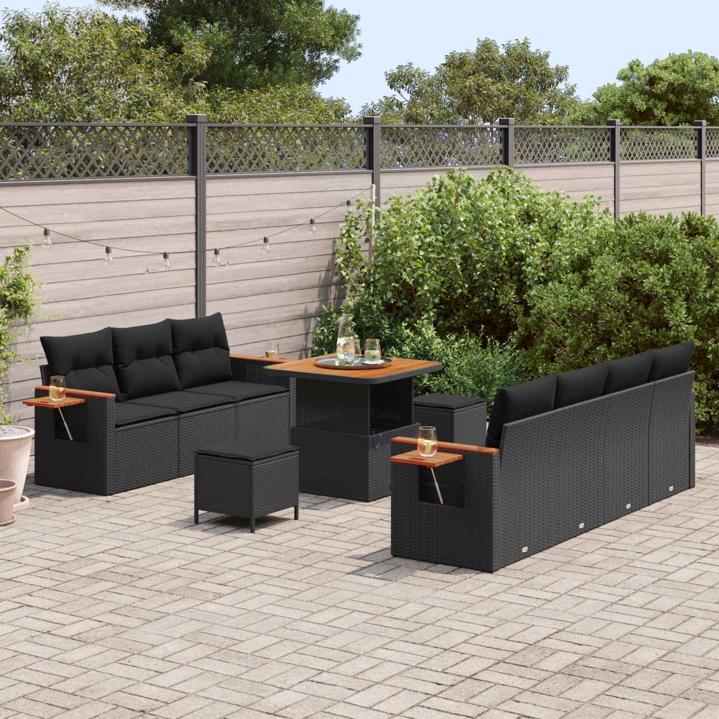 Tuinbankenset met kussen 13 pcs Zwart poly rattan
