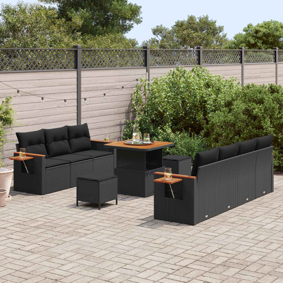 Tuinbankenset met kussen 13 pcs Zwart poly rattan