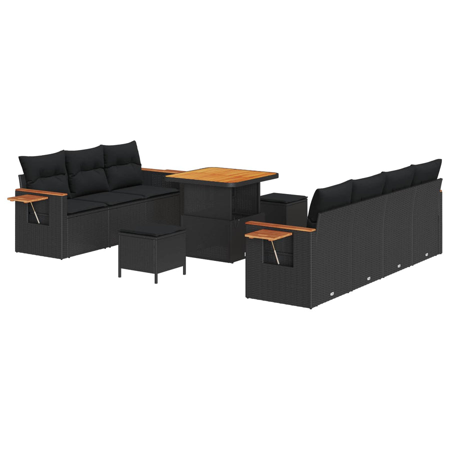 Tuinbankenset met kussen 13 pcs Zwart poly rattan