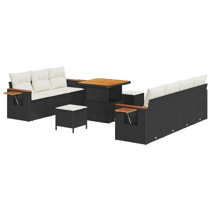 Tuinbankenset met kussen 13 pcs Zwart en Crème poly rattan