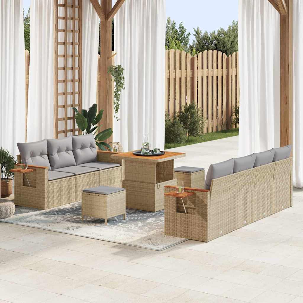 Tuinbankenset 13 pcs Beige en Licht Grijs poly rattan