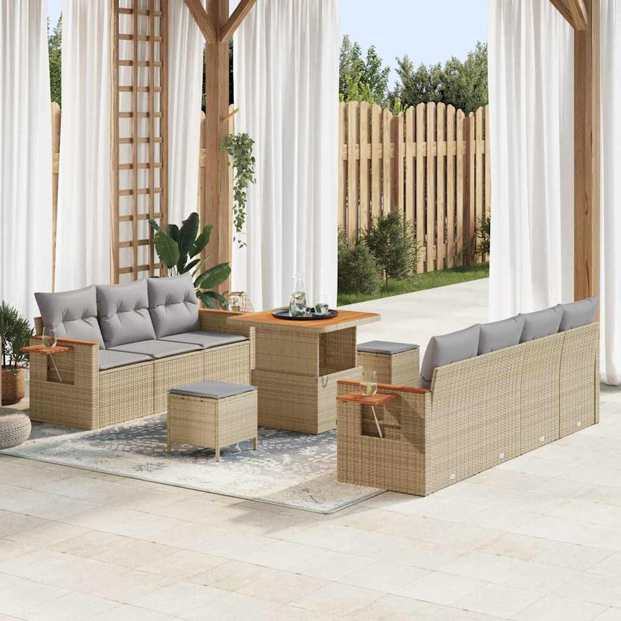 Tuinbankenset 13 pcs Beige en Licht Grijs poly rattan
