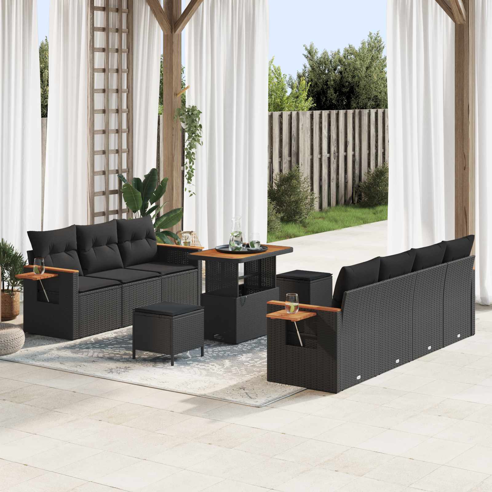 Tuinbankenset met kussen 13 pcs Zwart poly rattan