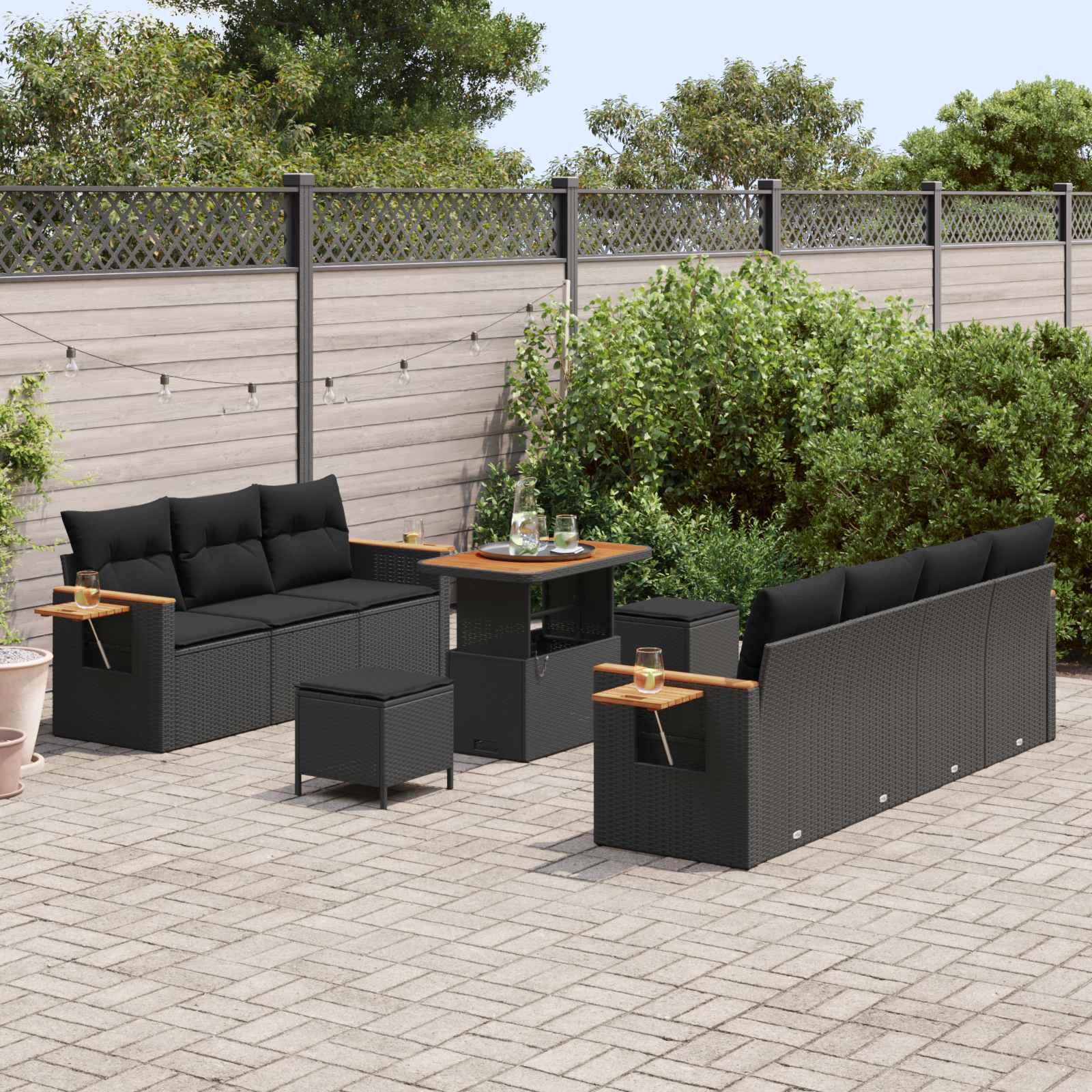 Tuinbankenset met kussen 13 pcs Zwart poly rattan