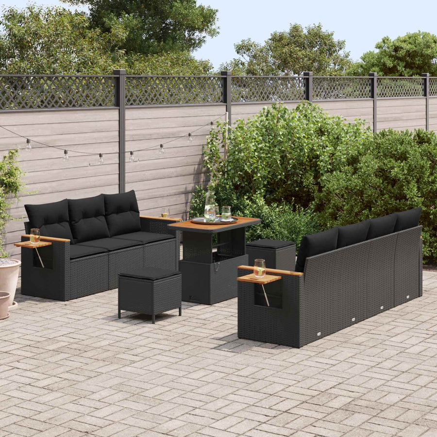 Tuinbankenset met kussen 13 pcs Zwart poly rattan