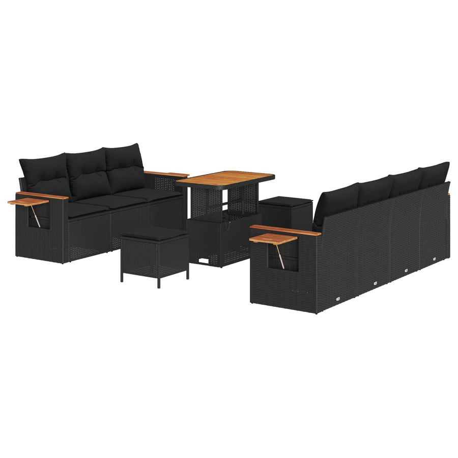 Tuinbankenset met kussen 13 pcs Zwart poly rattan