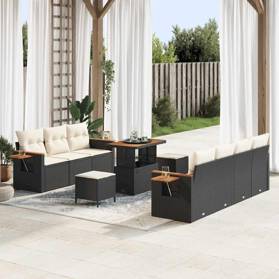Tuinbankenset met kussen 13 pcs Zwart en Crème poly rattan