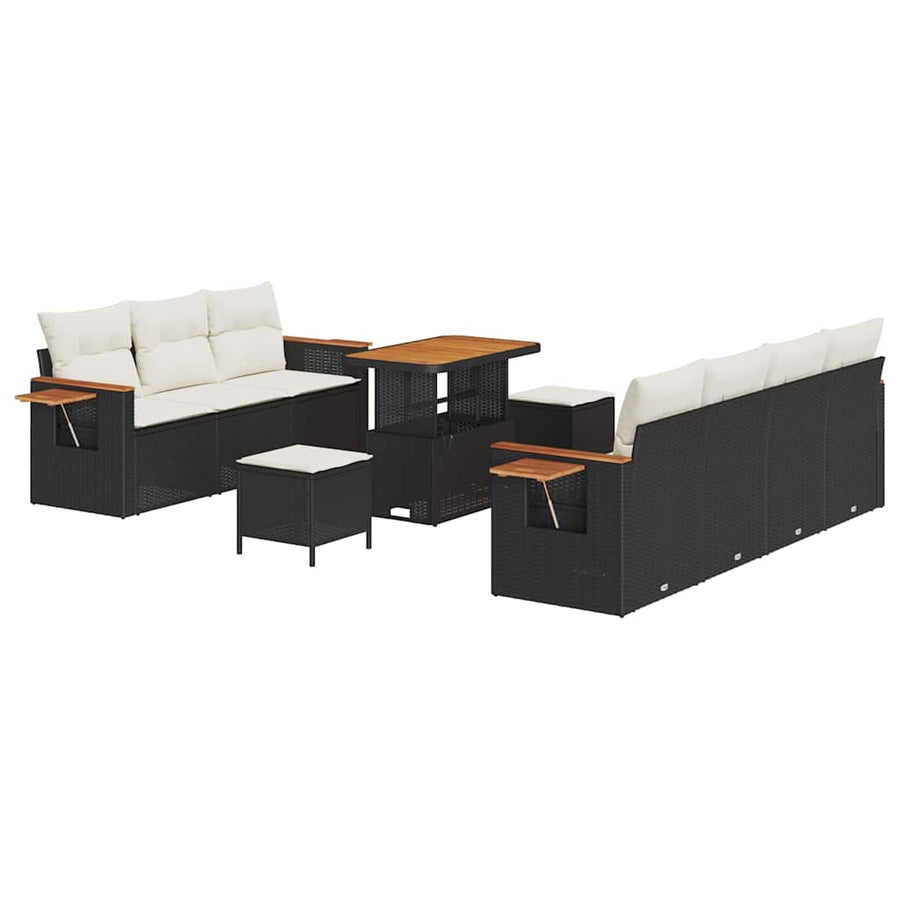 Tuinbankenset met kussen 13 pcs Zwart en Crème poly rattan