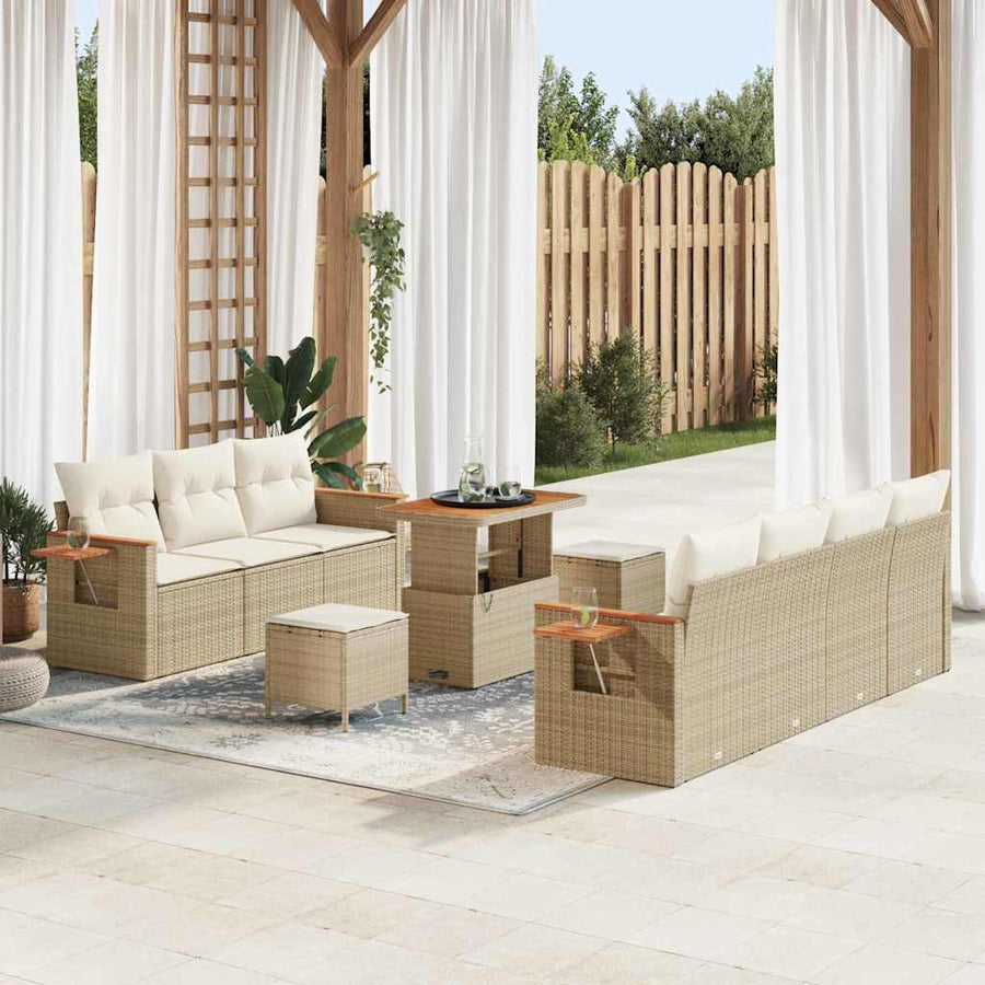 Tuinbankenset met kussen 13 pcs Beige en Crème poly rattan