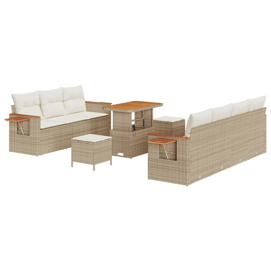 Tuinbankenset met kussen 13 pcs Beige en Crème poly rattan
