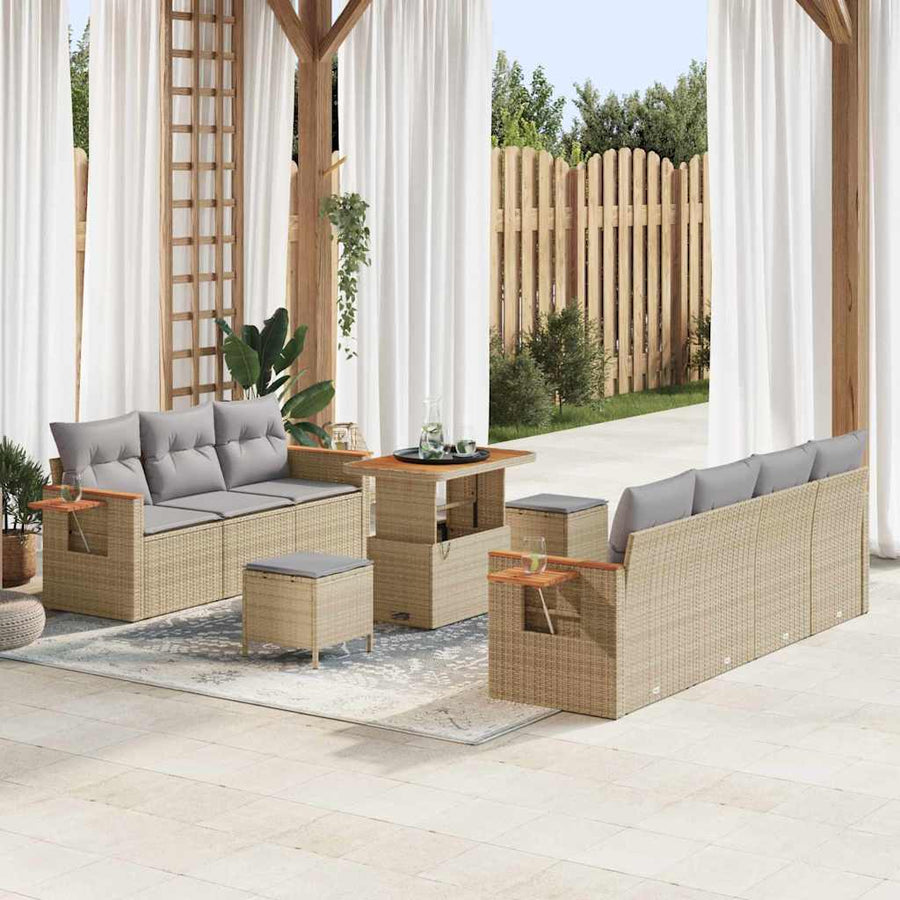 Tuinbankenset 13 pcs Beige en Licht Grijs poly rattan